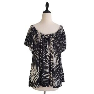 Torrid Black Palm Print Peasant Top 4X Off Shoulder Gauze Blouse Cap Sleeve